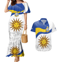 Uruguay Football Custom Couples Matching Mermaid Dress and Hawaiian Shirt La Celeste Sol de Mayo Motif
