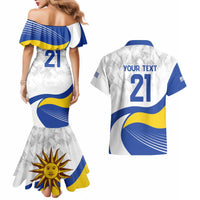 Uruguay Football Custom Couples Matching Mermaid Dress and Hawaiian Shirt La Celeste Sol de Mayo Motif