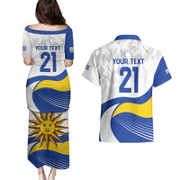 Uruguay Football Custom Couples Matching Puletasi and Hawaiian Shirt La Celeste Sol de Mayo Motif