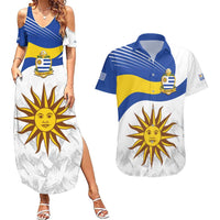 Uruguay Football Custom Couples Matching Summer Maxi Dress and Hawaiian Shirt La Celeste Sol de Mayo Motif