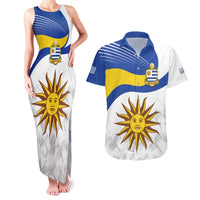 Uruguay Football Custom Couples Matching Tank Maxi Dress and Hawaiian Shirt La Celeste Sol de Mayo Motif