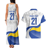 Uruguay Football Custom Couples Matching Tank Maxi Dress and Hawaiian Shirt La Celeste Sol de Mayo Motif