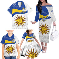 Uruguay Football Custom Family Matching Off The Shoulder Long Sleeve Dress and Hawaiian Shirt La Celeste Sol de Mayo Motif