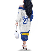 Uruguay Football Custom Family Matching Off The Shoulder Long Sleeve Dress and Hawaiian Shirt La Celeste Sol de Mayo Motif