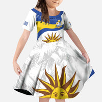 Uruguay Football Custom Family Matching Off Shoulder Maxi Dress and Hawaiian Shirt La Celeste Sol de Mayo Motif