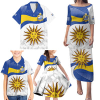 Uruguay Football Custom Family Matching Puletasi and Hawaiian Shirt La Celeste Sol de Mayo Motif