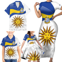 Uruguay Football Custom Family Matching Short Sleeve Bodycon Dress and Hawaiian Shirt La Celeste Sol de Mayo Motif