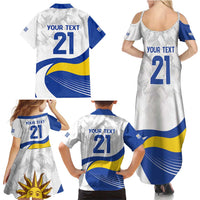 Uruguay Football Custom Family Matching Summer Maxi Dress and Hawaiian Shirt La Celeste Sol de Mayo Motif