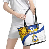 Uruguay Football Custom Leather Tote Bag La Celeste Sol de Mayo Motif