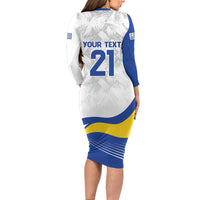 Uruguay Football Custom Long Sleeve Bodycon Dress La Celeste Sol de Mayo Motif