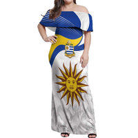 Uruguay Football Custom Off Shoulder Maxi Dress La Celeste Sol de Mayo Motif