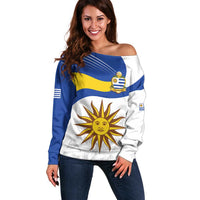 Uruguay Football Custom Off Shoulder Sweater La Celeste Sol de Mayo Motif