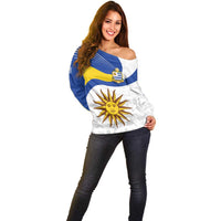 Uruguay Football Custom Off Shoulder Sweater La Celeste Sol de Mayo Motif