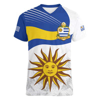 Uruguay Football Custom Women V-Neck T-Shirt La Celeste Sol de Mayo Motif