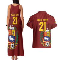 Venezuela Football Custom Couples Matching Tank Maxi Dress and Hawaiian Shirt La Vinotinto Red Wine Coat of Arms