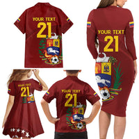 Venezuela Football Custom Family Matching Long Sleeve Bodycon Dress and Hawaiian Shirt La Vinotinto Red Wine Coat of Arms