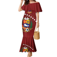 Venezuela Football Custom Family Matching Mermaid Dress and Hawaiian Shirt La Vinotinto Red Wine Coat of Arms