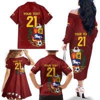 Venezuela Football Custom Family Matching Off The Shoulder Long Sleeve Dress and Hawaiian Shirt La Vinotinto Red Wine Coat of Arms