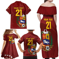 Venezuela Football Custom Family Matching Off Shoulder Maxi Dress and Hawaiian Shirt La Vinotinto Red Wine Coat of Arms