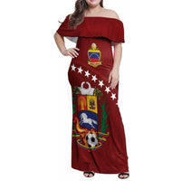 Venezuela Football Custom Family Matching Off Shoulder Maxi Dress and Hawaiian Shirt La Vinotinto Red Wine Coat of Arms