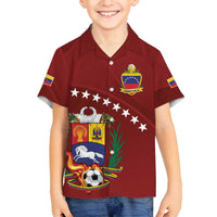 Venezuela Football Custom Family Matching Off Shoulder Maxi Dress and Hawaiian Shirt La Vinotinto Red Wine Coat of Arms
