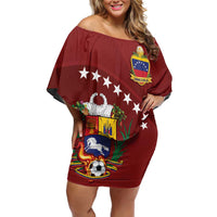 Venezuela Football Custom Family Matching Off Shoulder Short Dress and Hawaiian Shirt La Vinotinto Red Wine Coat of Arms