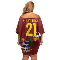 Venezuela Football Custom Family Matching Off Shoulder Short Dress and Hawaiian Shirt La Vinotinto Red Wine Coat of Arms