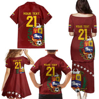 Venezuela Football Custom Family Matching Puletasi and Hawaiian Shirt La Vinotinto Red Wine Coat of Arms