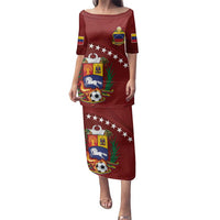 Venezuela Football Custom Family Matching Puletasi and Hawaiian Shirt La Vinotinto Red Wine Coat of Arms
