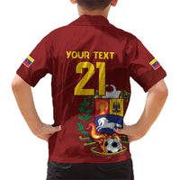 Venezuela Football Custom Family Matching Short Sleeve Bodycon Dress and Hawaiian Shirt La Vinotinto Red Wine Coat of Arms