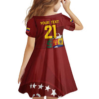 Venezuela Football Custom Family Matching Short Sleeve Bodycon Dress and Hawaiian Shirt La Vinotinto Red Wine Coat of Arms
