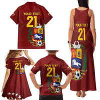 Venezuela Football Custom Family Matching Tank Maxi Dress and Hawaiian Shirt La Vinotinto Red Wine Coat of Arms