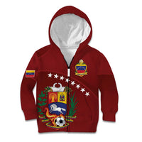 Venezuela Football Custom Kid Hoodie La Vinotinto Red Wine Coat of Arms