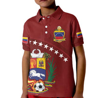Venezuela Football Custom Kid Polo Shirt La Vinotinto Red Wine Coat of Arms