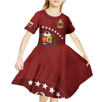 Venezuela Football Custom Kid Short Sleeve Dress La Vinotinto Red Wine Coat of Arms