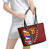 Venezuela Football Custom Leather Tote Bag La Vinotinto Red Wine Coat of Arms