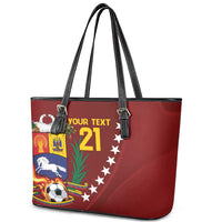 Venezuela Football Custom Leather Tote Bag La Vinotinto Red Wine Coat of Arms LT9