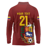 Venezuela Football Custom Long Sleeve Polo Shirt La Vinotinto Red Wine Coat of Arms