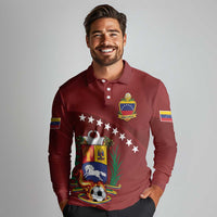 Venezuela Football Custom Long Sleeve Polo Shirt La Vinotinto Red Wine Coat of Arms