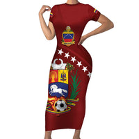 Venezuela Football Custom Short Sleeve Bodycon Dress La Vinotinto Red Wine Coat of Arms