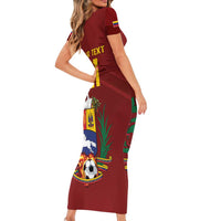 Venezuela Football Custom Short Sleeve Bodycon Dress La Vinotinto Red Wine Coat of Arms