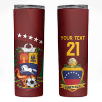 Venezuela Football Custom Skinny Tumbler La Vinotinto Red Wine Coat of Arms