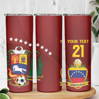 Venezuela Football Custom Skinny Tumbler La Vinotinto Red Wine Coat of Arms