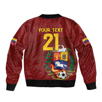 Venezuela Football Custom Sleeve Zip Bomber Jacket La Vinotinto Red Wine Coat of Arms