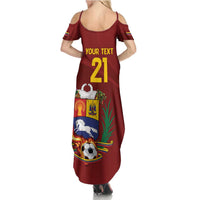 Venezuela Football Custom Summer Maxi Dress La Vinotinto Red Wine Coat of Arms
