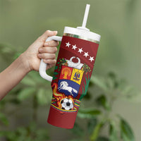 Venezuela Football Custom Tumbler With Handle La Vinotinto Red Wine Coat of Arms