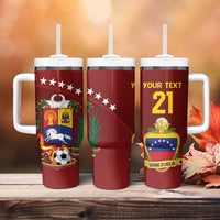 Venezuela Football Custom Tumbler With Handle La Vinotinto Red Wine Coat of Arms