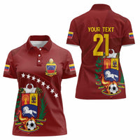 Venezuela Football Custom Women Polo Shirt La Vinotinto Red Wine Coat of Arms