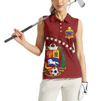Venezuela Football Custom Women Sleeveless Polo Shirt La Vinotinto Red Wine Coat of Arms