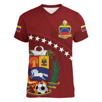 Venezuela Football Custom Women V-Neck T-Shirt La Vinotinto Red Wine Coat of Arms